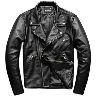 Top Layer Leather Motorcycle Suit Pure Leather Riding Suit Lapel Slim