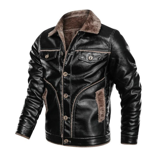 Men's Genuine Leather Lapel Jacket with Zipper Detail and Side Pockets – Available in Sizes M-8X