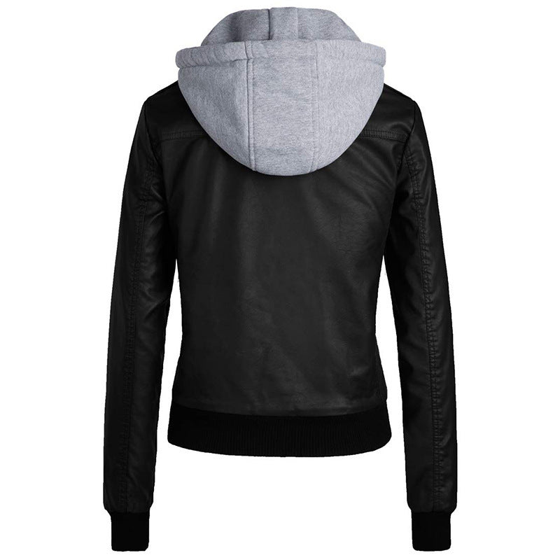 Women's Leather Jacket with Hoodie