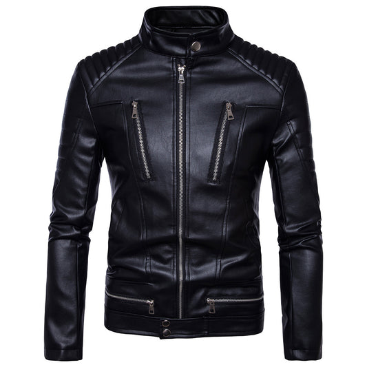 Motorcycle multi-zip leather jacket