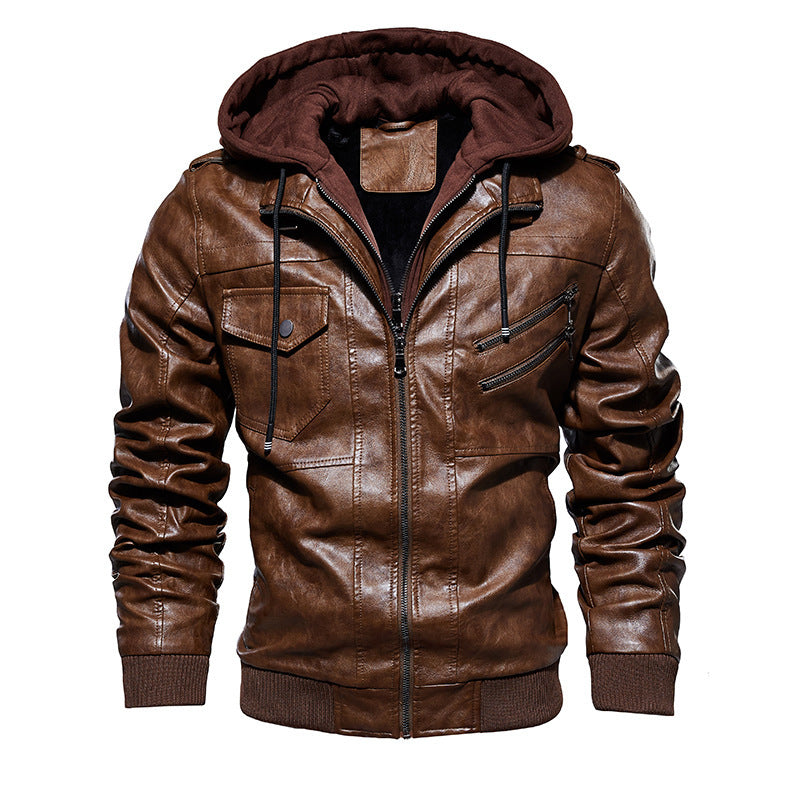 Men's Leather Jacket Men's PureLeather Hooded Leather Jacket