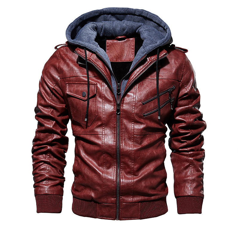 Men's Leather Jacket Men's PureLeather Hooded Leather Jacket