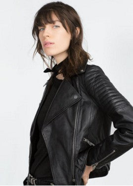 Pure Leather Women's Moto Jacket Zip Rock Style