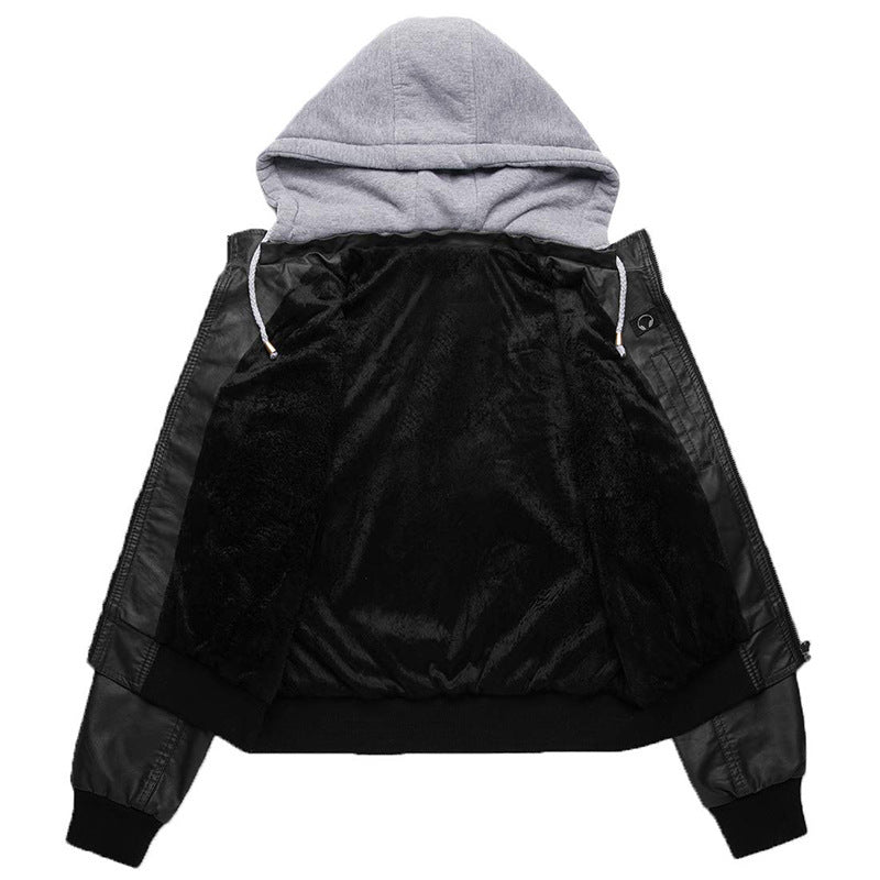 Women's Leather Jacket with Hoodie