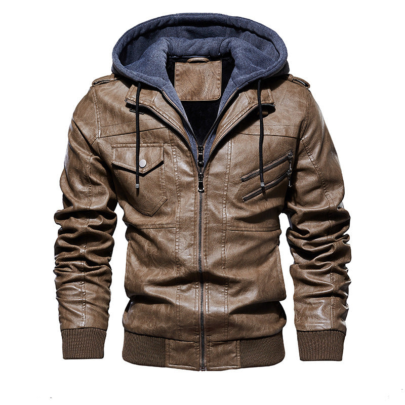 Men's Leather Jacket Men's PureLeather Hooded Leather Jacket