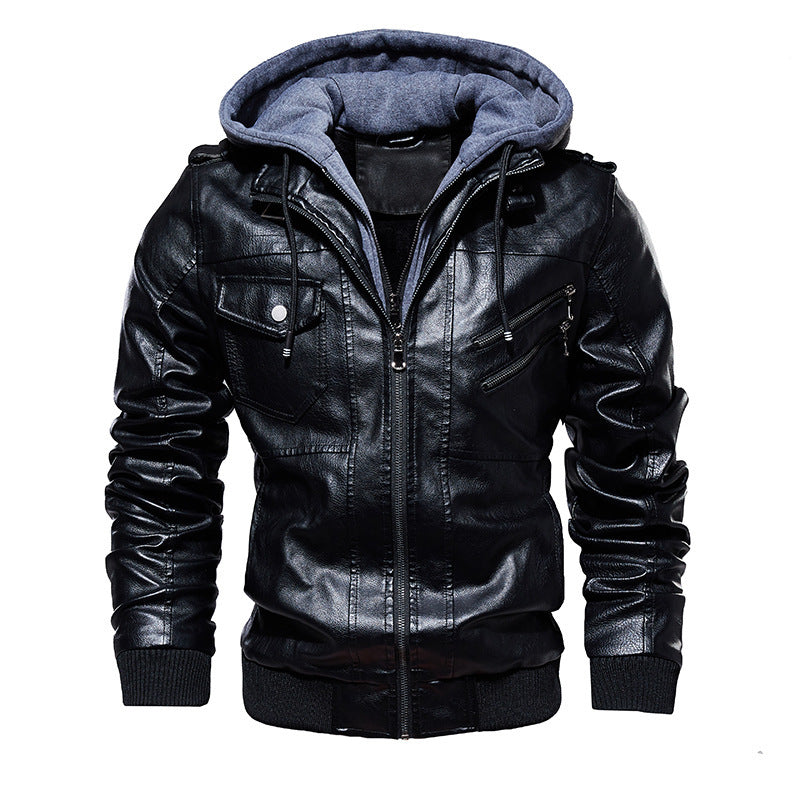 Men's Leather Jacket Men's PureLeather Hooded Leather Jacket